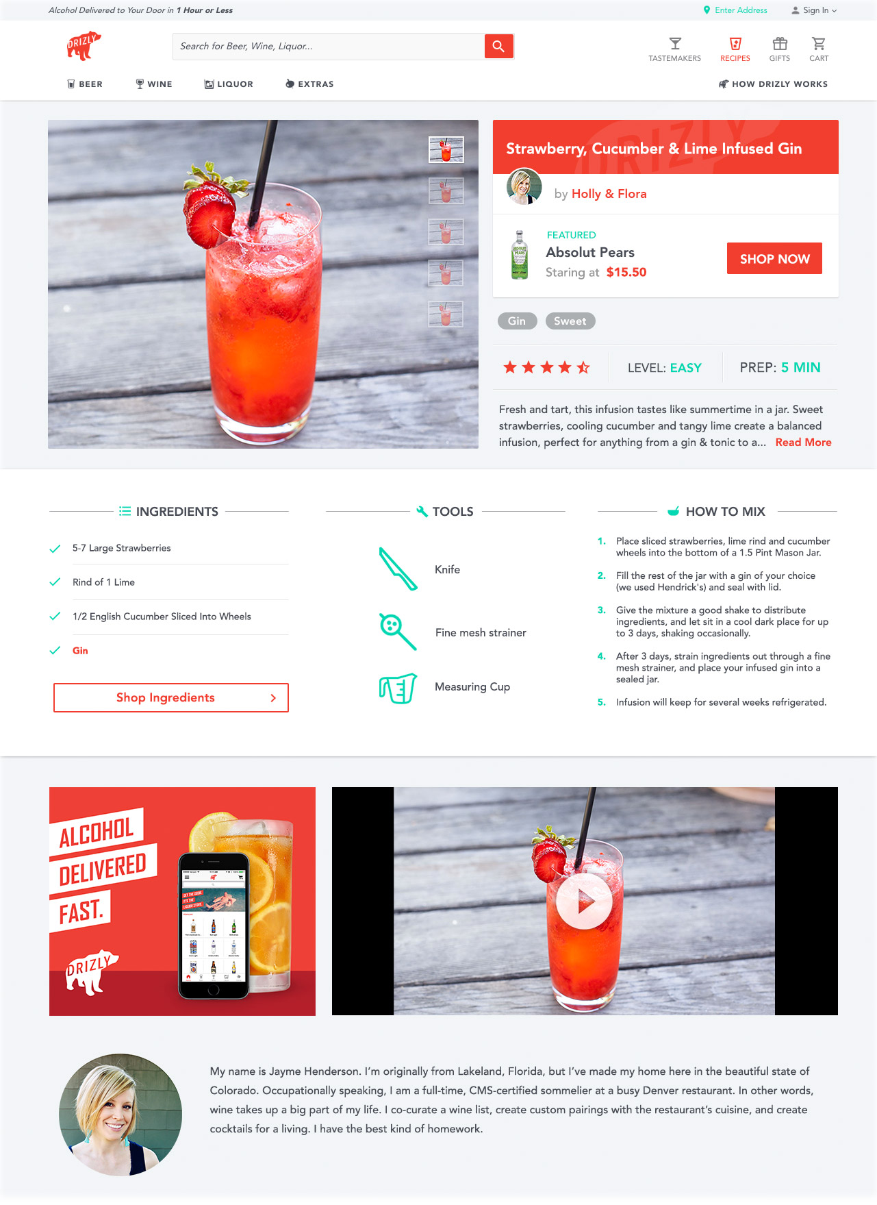 Drizly Recipe Page